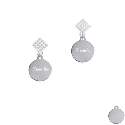Engraved Breathe White Clear Crystal Diamond-Shape Earrings