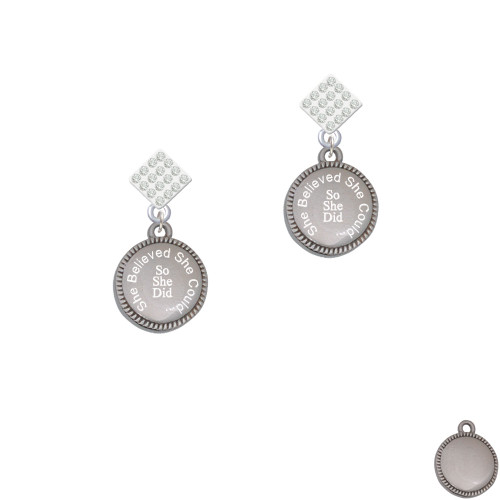 Stainless Steel She Believed She Could So She Did on Flange White Clear Crystal Diamond-Shape Earrings