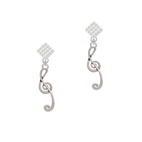 Long Curly Clef White Clear Crystal Diamond-Shape Earrings