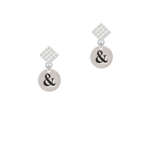 Disc 1/2'' - Symbol - Ampersand - & - White Clear Crystal Diamond-Shape Earrings