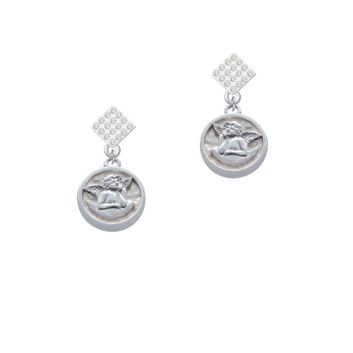 Raphael Angel - Round Seal White Clear Crystal Diamond-Shape Earrings
