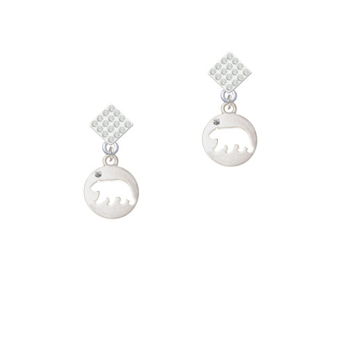 Bear Silhouette White Clear Crystal Diamond-Shape Earrings