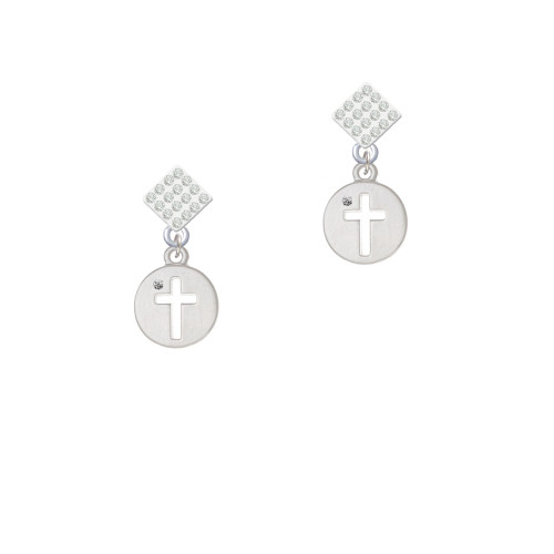 Cross Silhouette White Clear Crystal Diamond-Shape Earrings