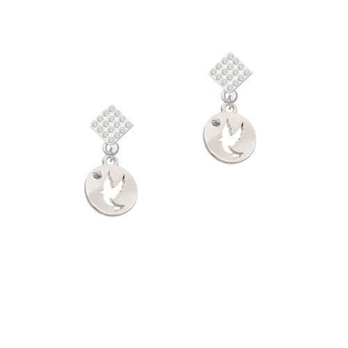 Dove Disc White Clear Crystal Diamond-Shape Earrings