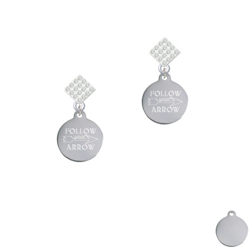 Engraved Follow Your Arrow White Clear Crystal Diamond-Shape Earrings