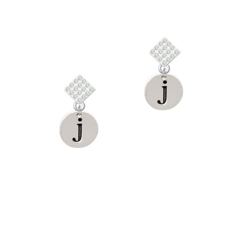 Disc 1/2'' Initial - j - White Clear Crystal Diamond-Shape Earrings