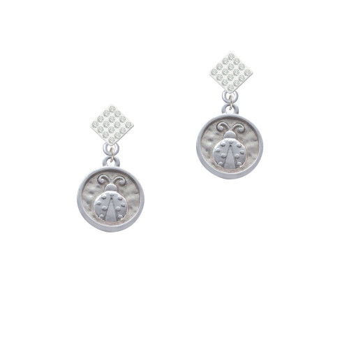 Ladybug - Round Seal White Clear Crystal Diamond-Shape Earrings