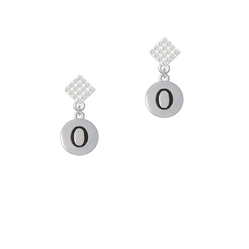 Capital Letter - O - Pebble Disc - White Clear Crystal Diamond-Shape Earrings