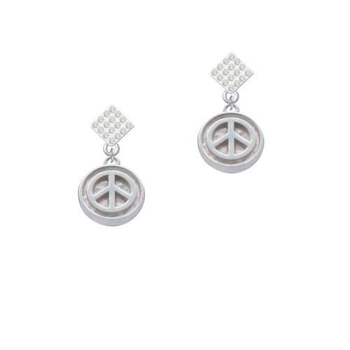 Peace Sign - Round Seal White Clear Crystal Diamond-Shape Earrings