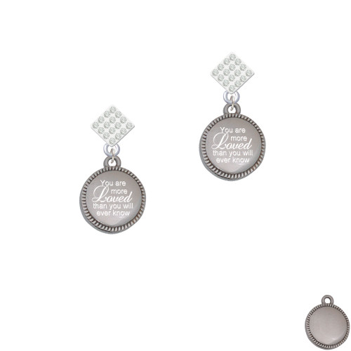 Stainless Steel You Are More Loved on Flange White Clear Crystal Diamond-Shape Earrings