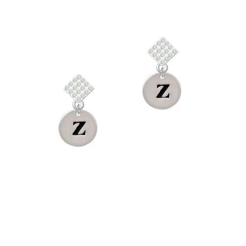 Disc 1/2'' Initial - z - White Clear Crystal Diamond-Shape Earrings