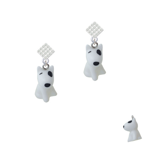 Resin White Bull Terrier Dog White Clear Crystal Diamond-Shape Earrings