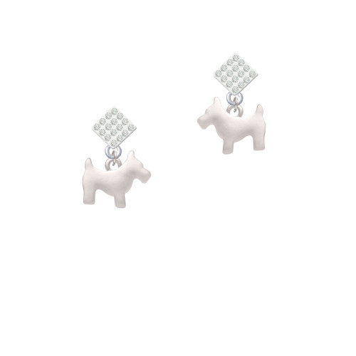 Flat Scottie Dog White Clear Crystal Diamond-Shape Earrings