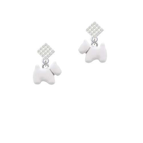 White Westie Dog White Clear Crystal Diamond-Shape Earrings