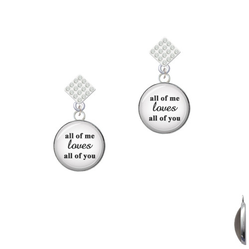 Domed All of Me Loves All of You White Clear Crystal Diamond-Shape Earrings