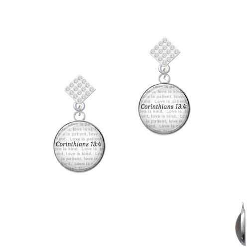 Domed Corinthians 13:4 White Clear Crystal Diamond-Shape Earrings