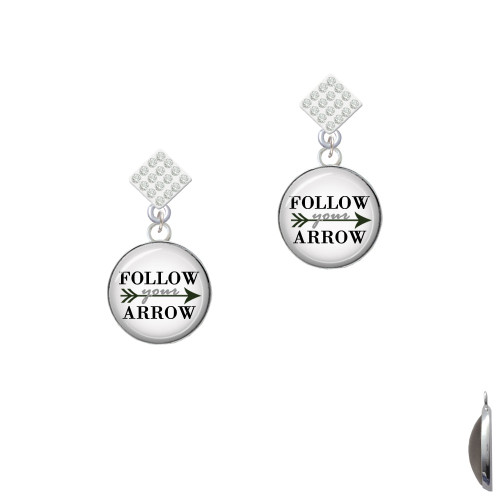 Domed Follow Your Arrow White Clear Crystal Diamond-Shape Earrings