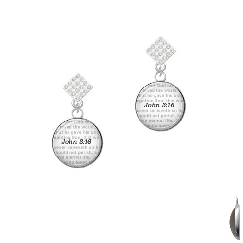 Domed John 3:16 White Clear Crystal Diamond-Shape Earrings
