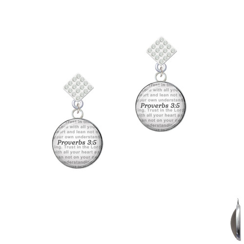 Domed Proverbs 3:5 White Clear Crystal Diamond-Shape Earrings