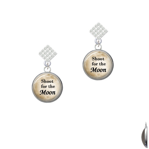Domed Shoot for the Moon White Clear Crystal Diamond-Shape Earrings
