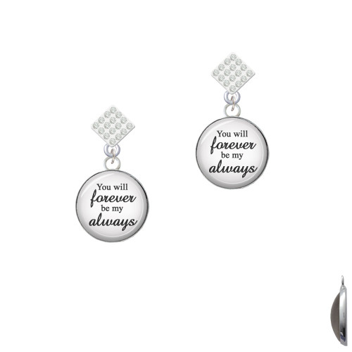 Domed You will Forever be my Always White Clear Crystal Diamond-Shape Earrings