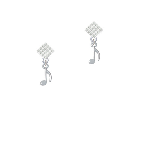 Mini Eighth Note White Clear Crystal Diamond-Shape Earrings
