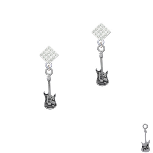 Rock Star Guitar White Clear Crystal Diamond-Shape Earrings