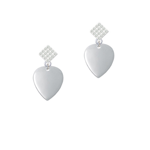 Large Guitar Pick White Clear Crystal Diamond-Shape Earrings