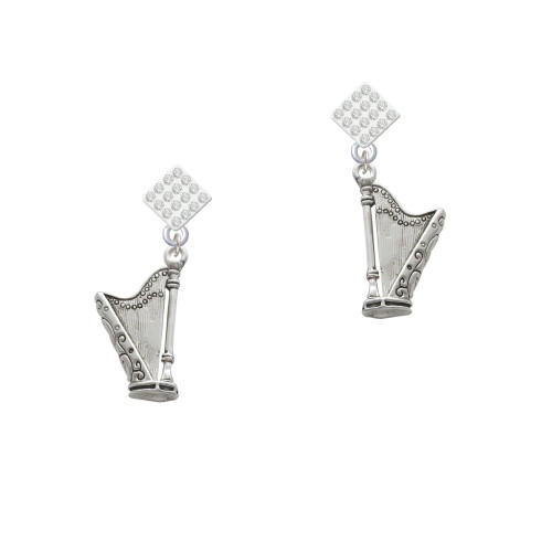 Harp White Clear Crystal Diamond-Shape Earrings