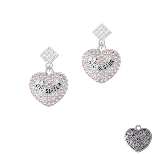 Big Sister Rock on AB Crystal Heart White Clear Crystal Diamond-Shape Earrings
