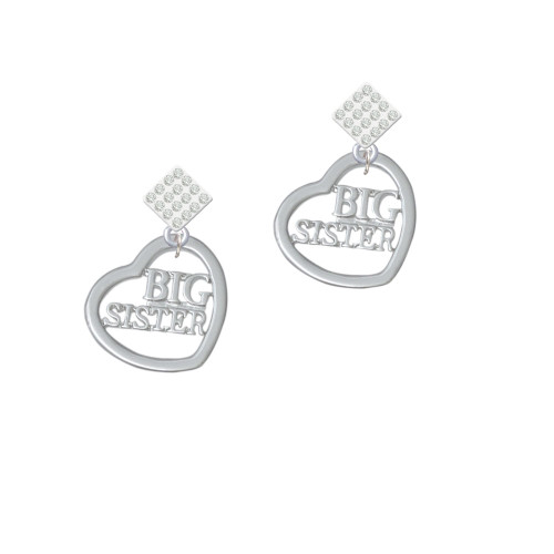 3/4'' Big Sister Cutout Open Heart White Clear Crystal Diamond-Shape Earrings