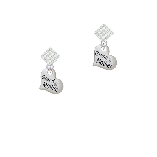 Small ''Grandmother'' Heart with Clear Crystal White Clear Crystal Diamond-Shape Earrings