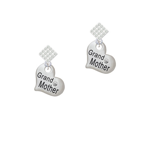 Large ''Grandmother'' Heart with Clear Crystal White Clear Crystal Diamond-Shape Earrings
