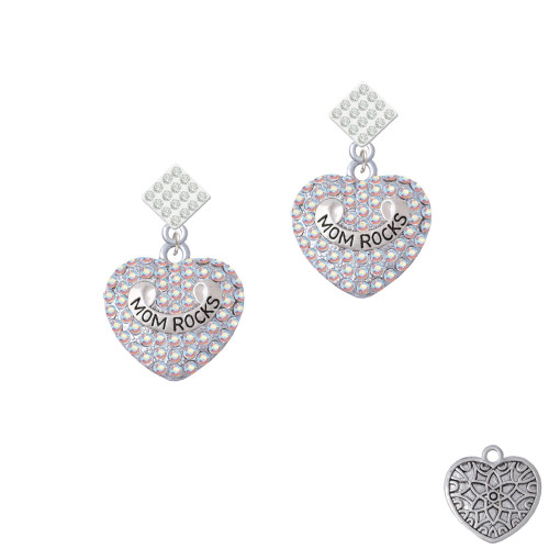 Mom Rocks on AB Crystal Heart White Clear Crystal Diamond-Shape Earrings