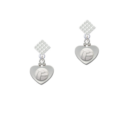 Volleyball in Heart White Clear Crystal Diamond-Shape Earrings