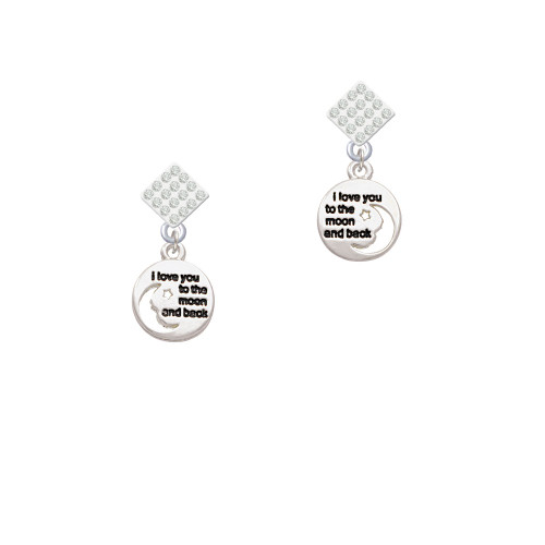 Small I Love You to the Moon White Clear Crystal Diamond-Shape Earrings