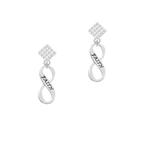 Faith Infinity Sign White Clear Crystal Diamond-Shape Earrings