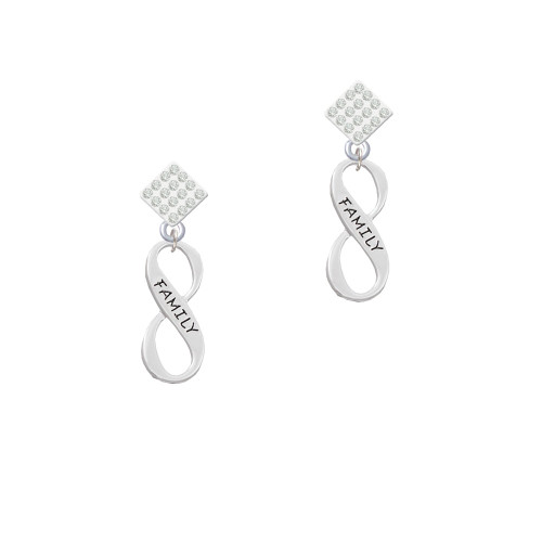 Family Infinity Sign White Clear Crystal Diamond-Shape Earrings