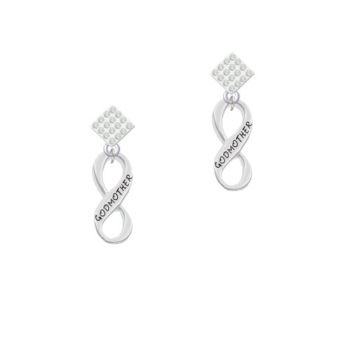 Godmother Infinity Sign White Clear Crystal Diamond-Shape Earrings