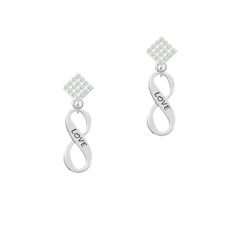 Love Infinity Sign White Clear Crystal Diamond-Shape Earrings
