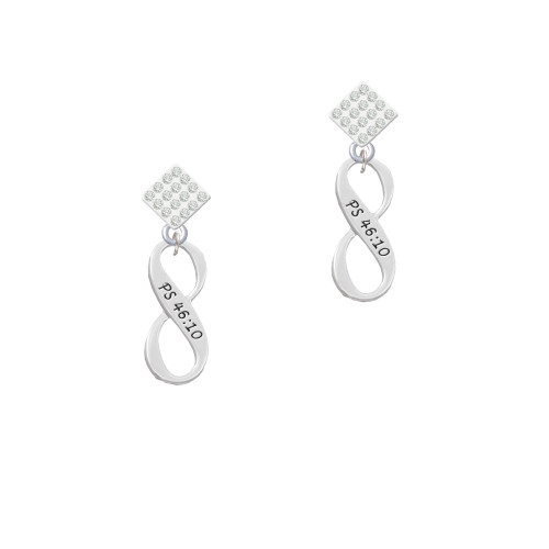 Psalm 46:10 Infinity Sign White Clear Crystal Diamond-Shape Earrings