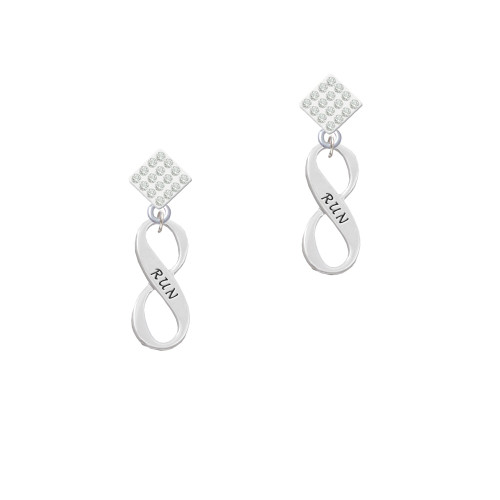 Run Infinity Sign White Clear Crystal Diamond-Shape Earrings