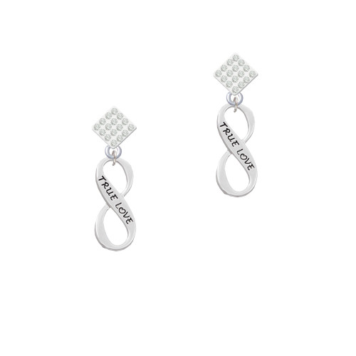 True Love Infinity Sign White Clear Crystal Diamond-Shape Earrings