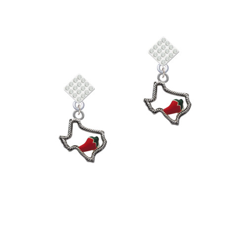 Texas Outline with Jalapeno White Clear Crystal Diamond-Shape Earrings