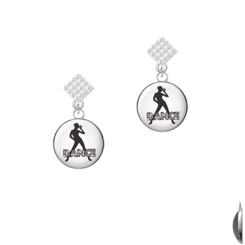 Domed Jazz Girl with Hat White Clear Crystal Diamond-Shape Earrings