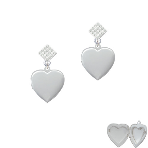 Heart Locket White Clear Crystal Diamond-Shape Earrings