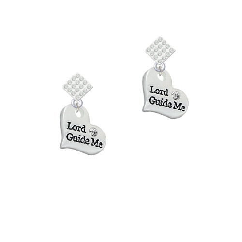 Large Lord Guide Me Heart White Clear Crystal Diamond-Shape Earrings