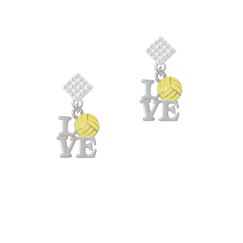 Love with Water Polo Ball White Clear Crystal Diamond-Shape Earrings