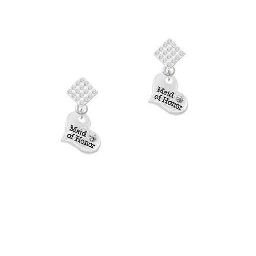Small Maid of Honor Heart White Clear Crystal Diamond-Shape Earrings