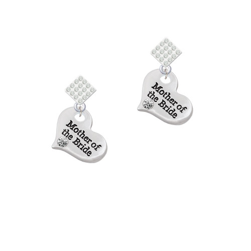 Large Mother of the Bride Heart White Clear Crystal Diamond-Shape Earrings